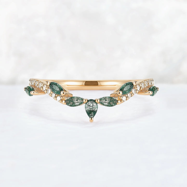 Marqusie Cut Moss Agate with Moissanite Curved Stacking Ring