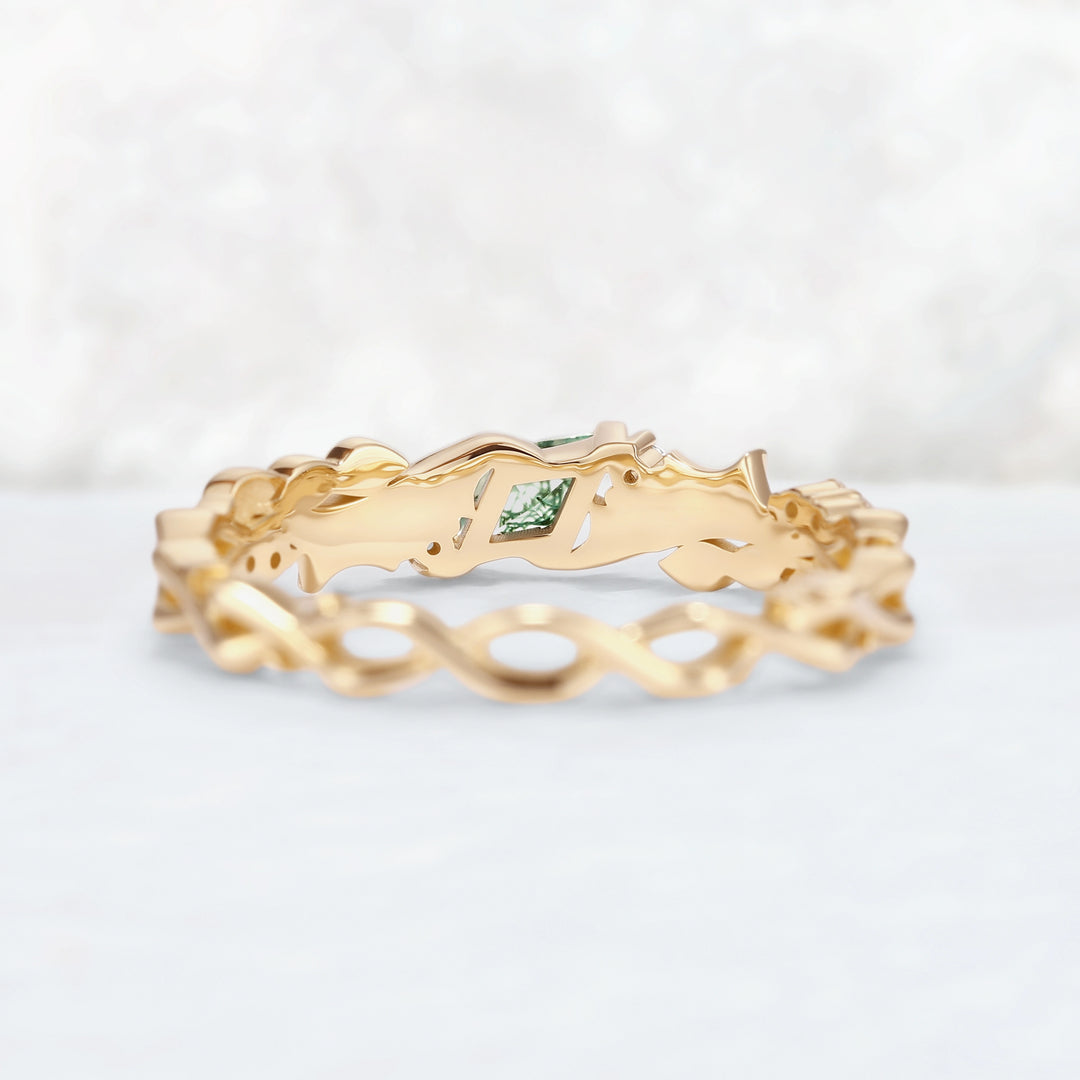 Mens Moonshadow Batwing Kite Cut Moss Agate Stone Wedding Band
