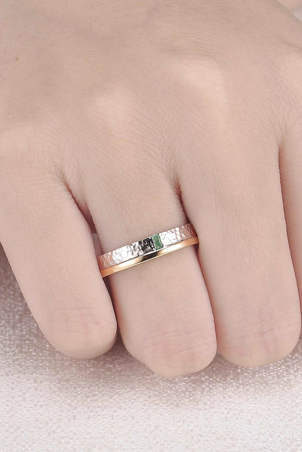 Mens One Stone Wedding Band with Single Moss Agate Inlay
