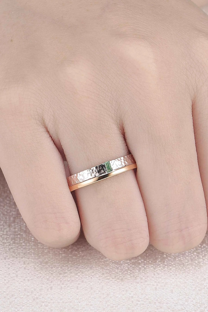Mens One Stone Wedding Band with Single Moss Agate Inlay
