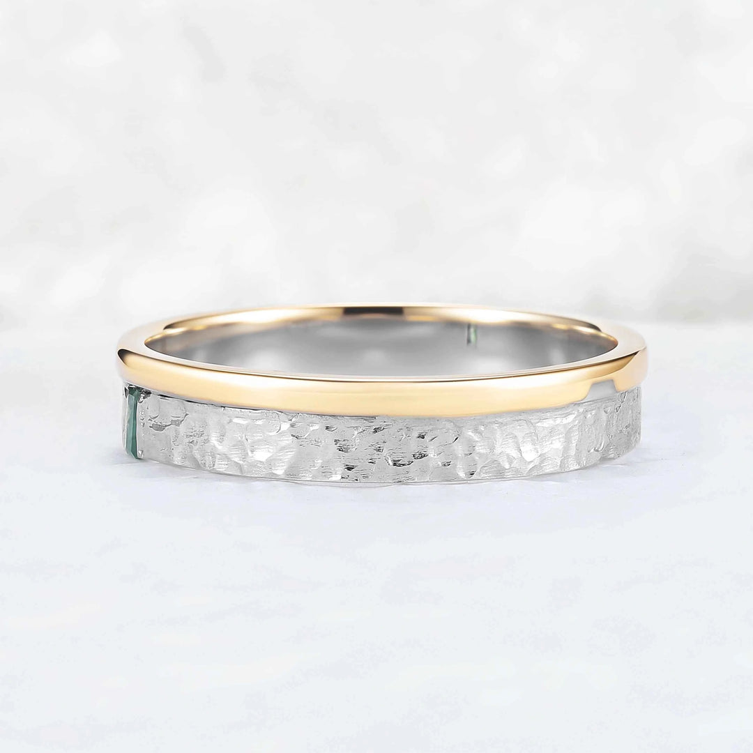 Mens One Stone Wedding Band with Single Moss Agate Inlay