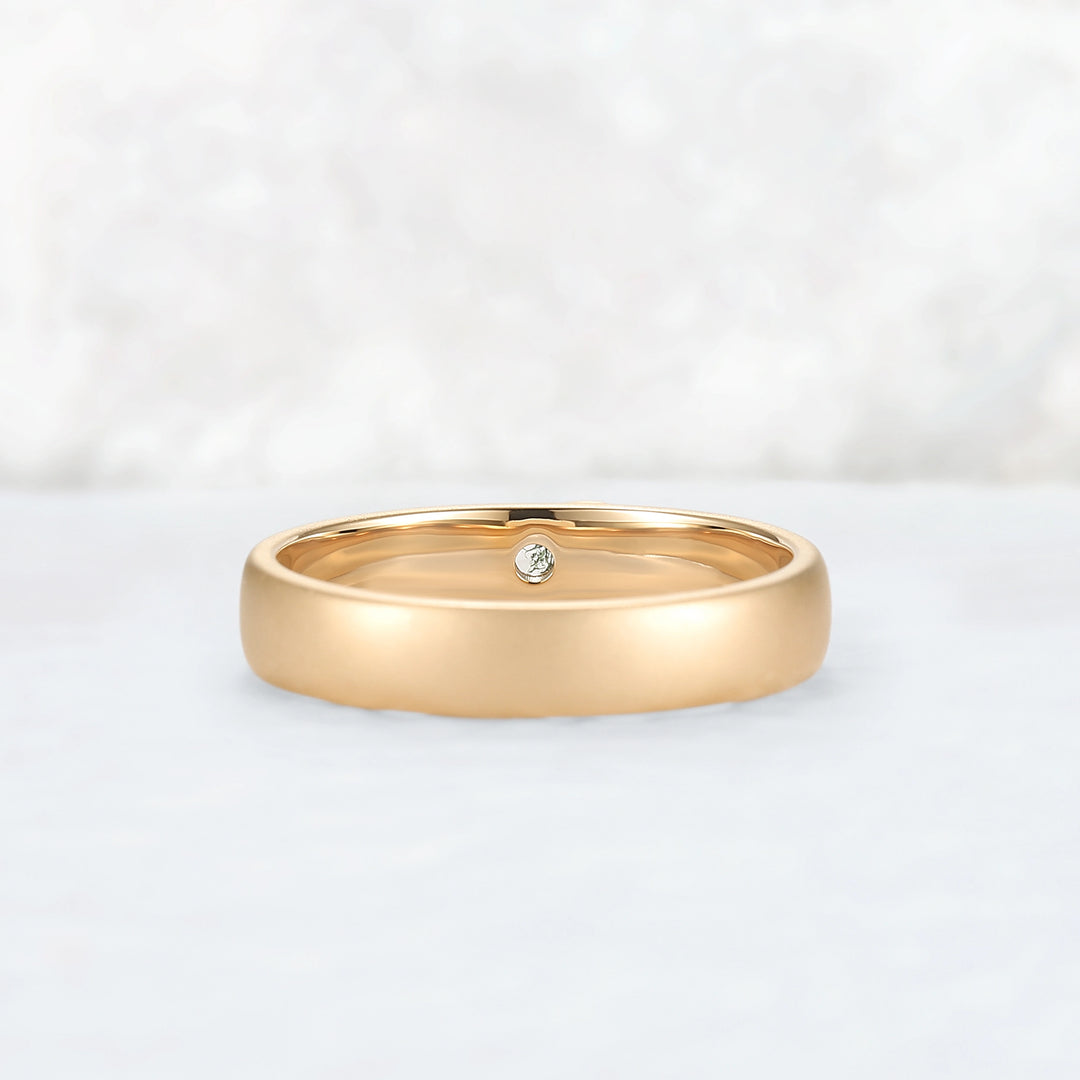 Mens Round Cut Moss Agate Stone Leafy Wedding Band