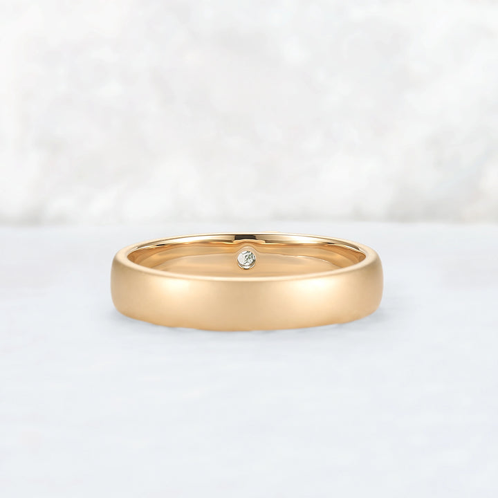 Mens Round Cut Moss Agate Stone Leafy Wedding Band