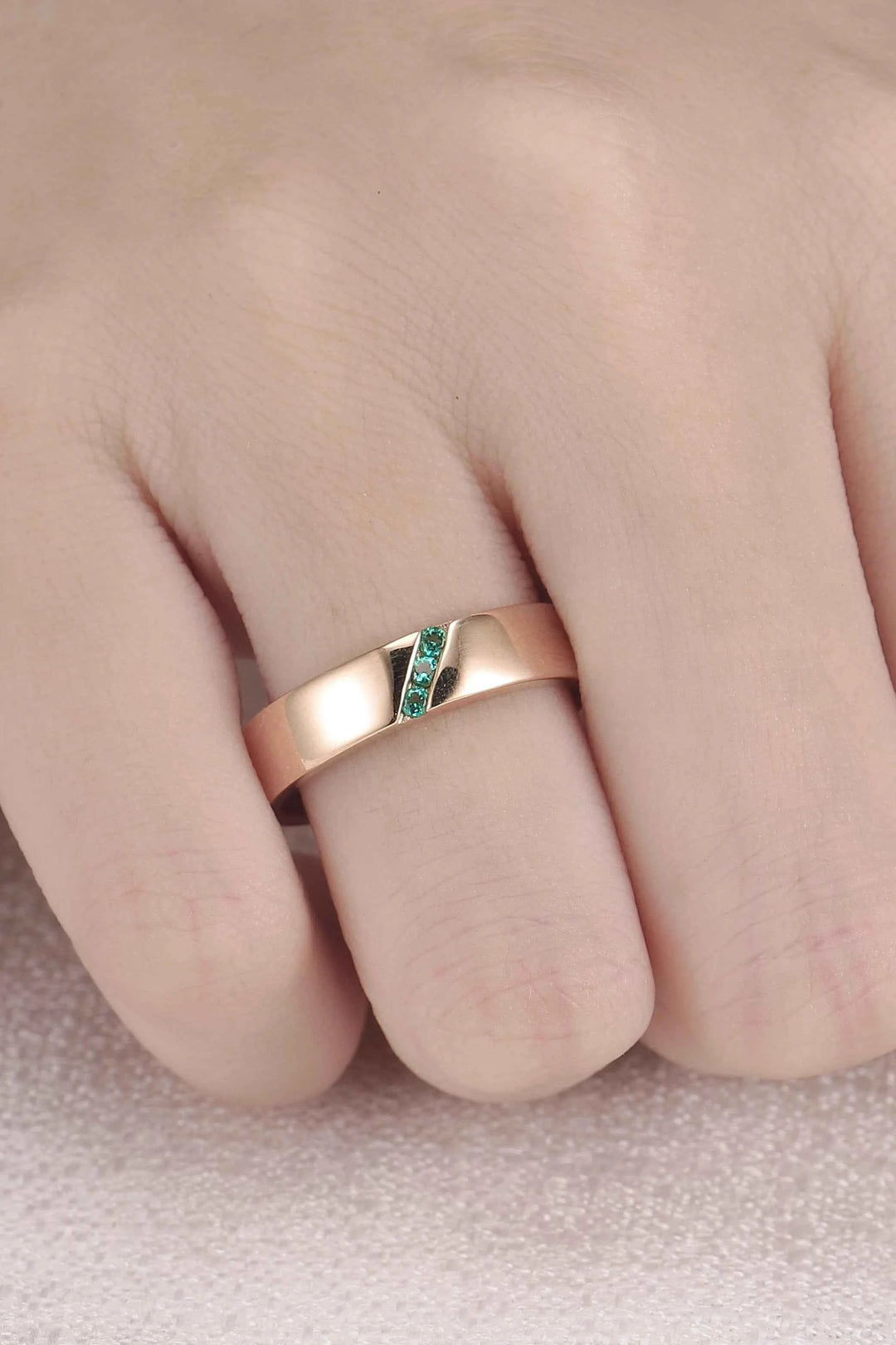 Mens One Stone Wedding Band with Kite Cut Alexandrite Inlay