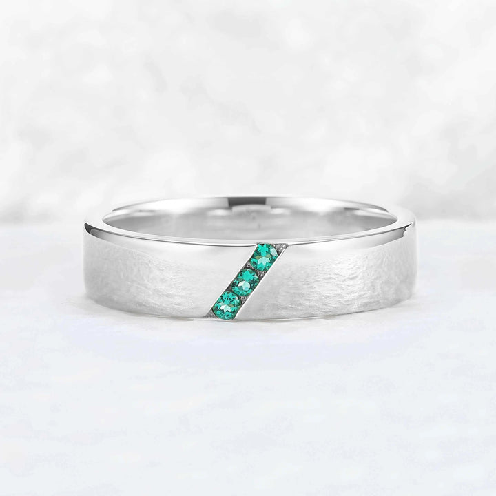 Mens One Stone Wedding Band with Kite Cut Alexandrite Inlay
