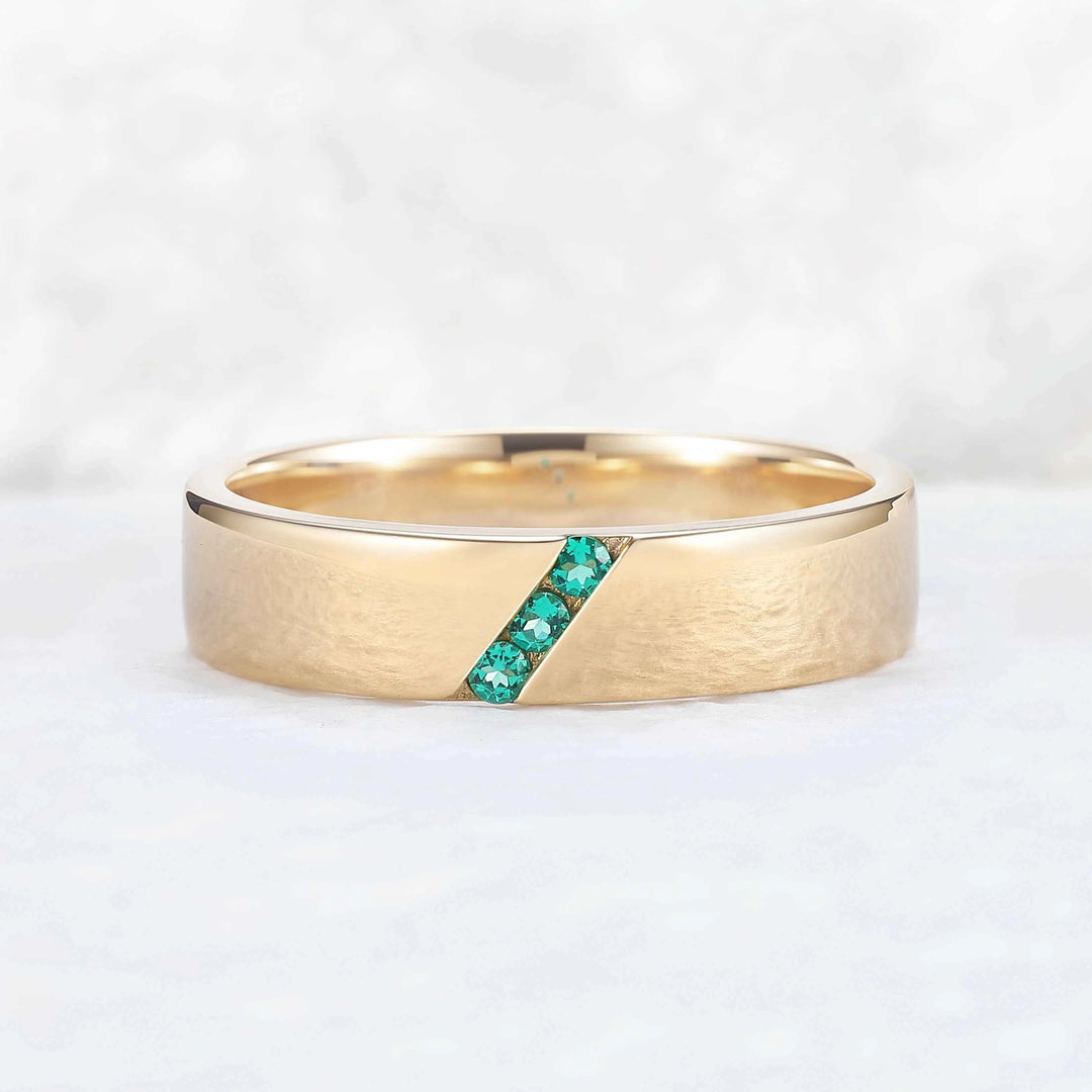 Mens One Stone Wedding Band with Kite Cut Alexandrite Inlay
