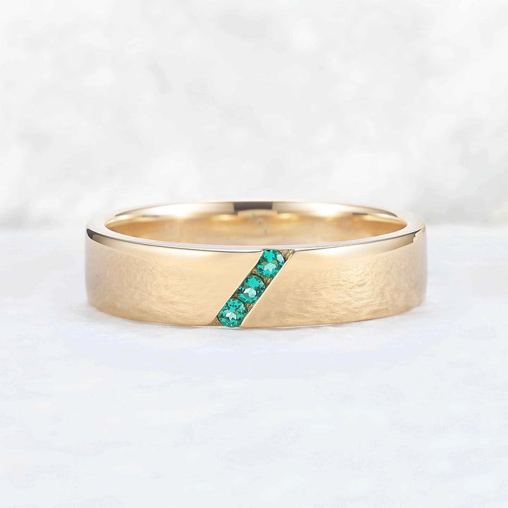 Mens One Stone Wedding Band with Kite Cut Alexandrite Inlay