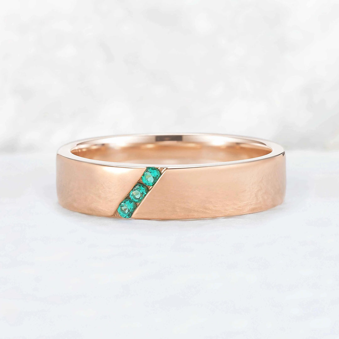 Mens One Stone Wedding Band with Kite Cut Alexandrite Inlay