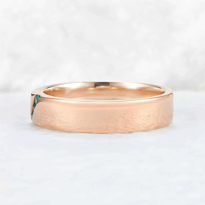 Mens One Stone Wedding Band with Kite Cut Alexandrite Inlay