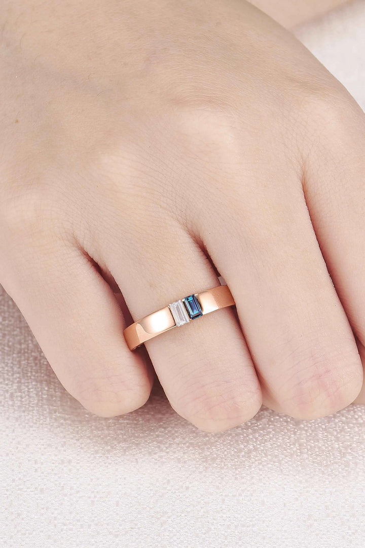 Mens Three Stones Wedding Band with Baguette Cut Moss Aagte Inlay