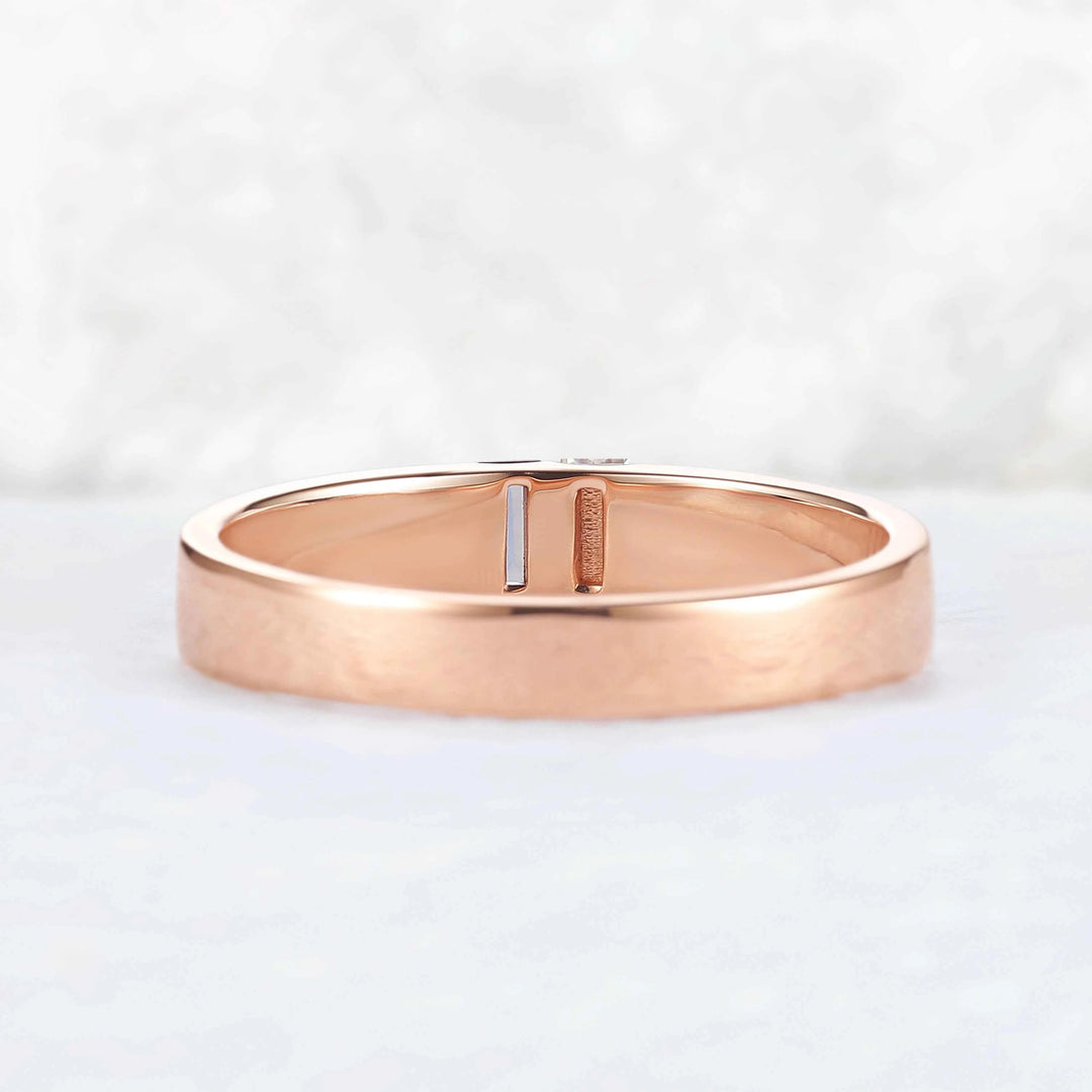 Mens Three Stones Wedding Band with Baguette Cut Moss Aagte Inlay