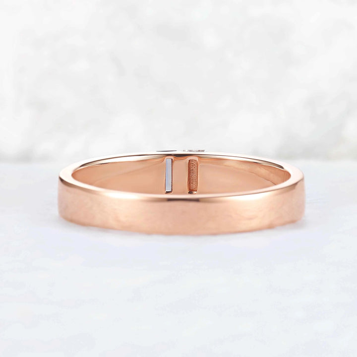 Mens Three Stones Wedding Band with Baguette Cut Moss Aagte Inlay
