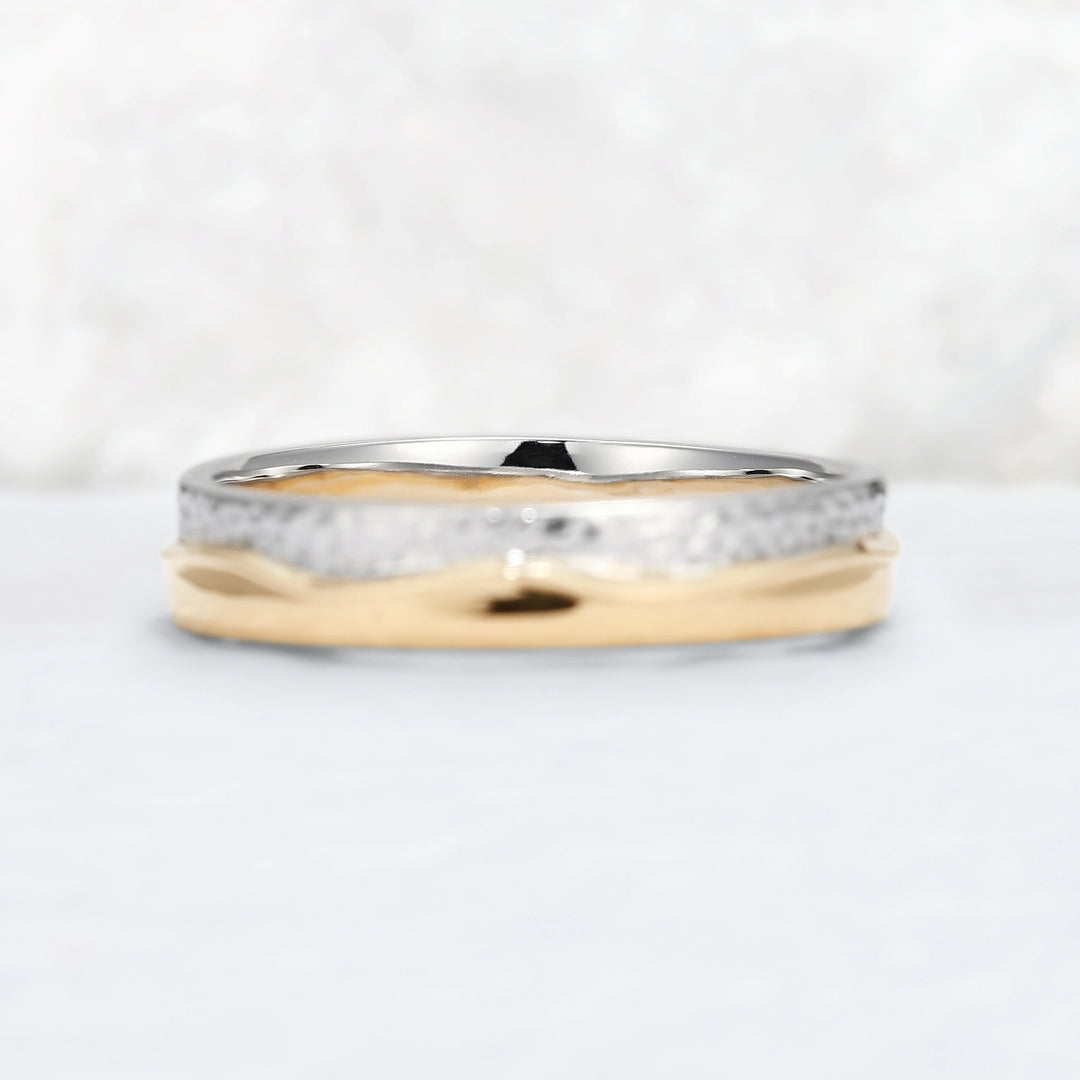 Mens Two Tone Wedding Band with Three Moss Agate Stone Inlay