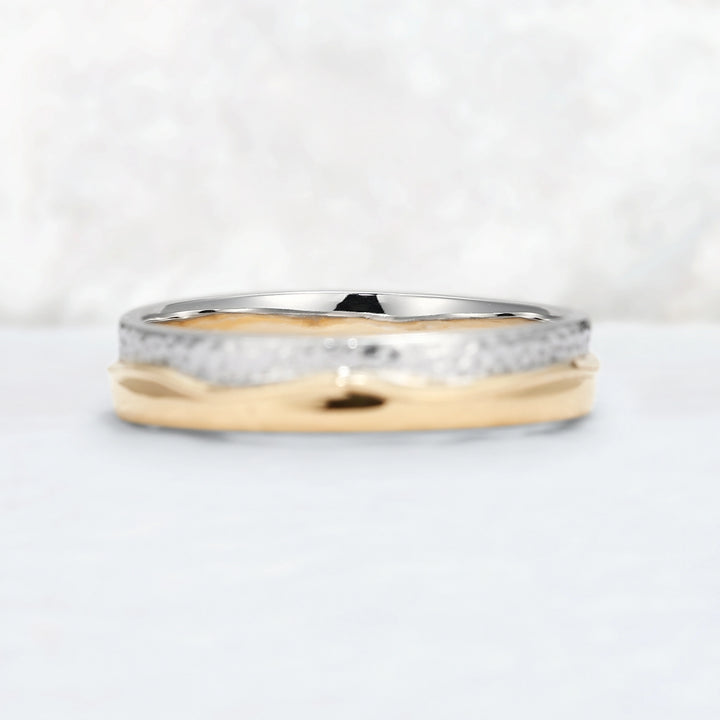 Mens Two Tone Wedding Band with Three Moss Agate Stone Inlay