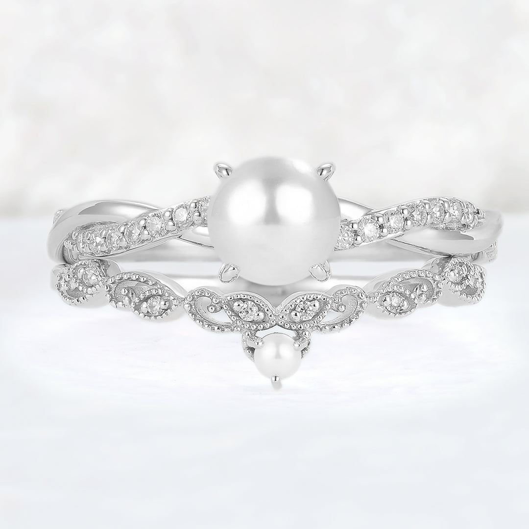 Mobius Twisted 5mm Akoya Pearl Ring Set 2pcs