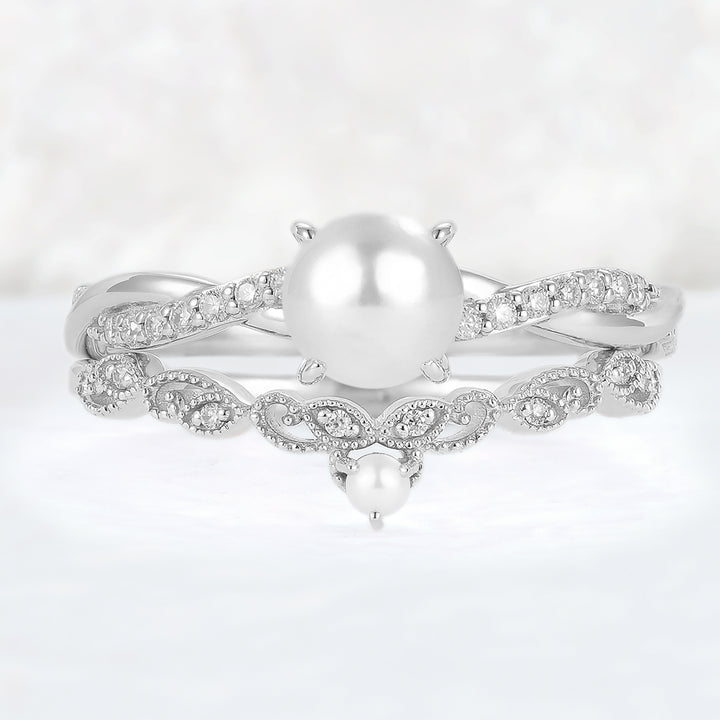 Mobius Twisted 5mm Akoya Pearl Ring Set 2pcs