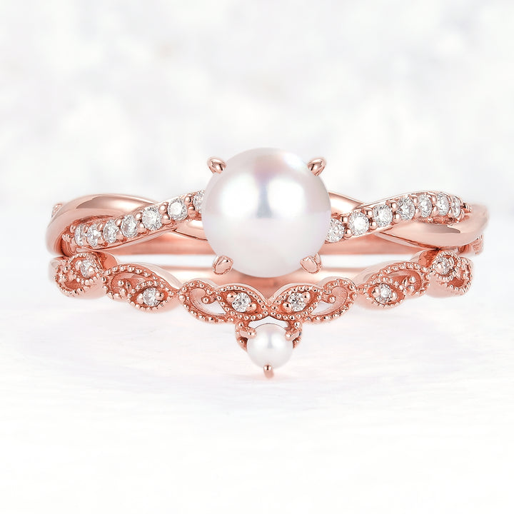 Mobius Twisted 5mm Akoya Pearl Ring Set 2pcs