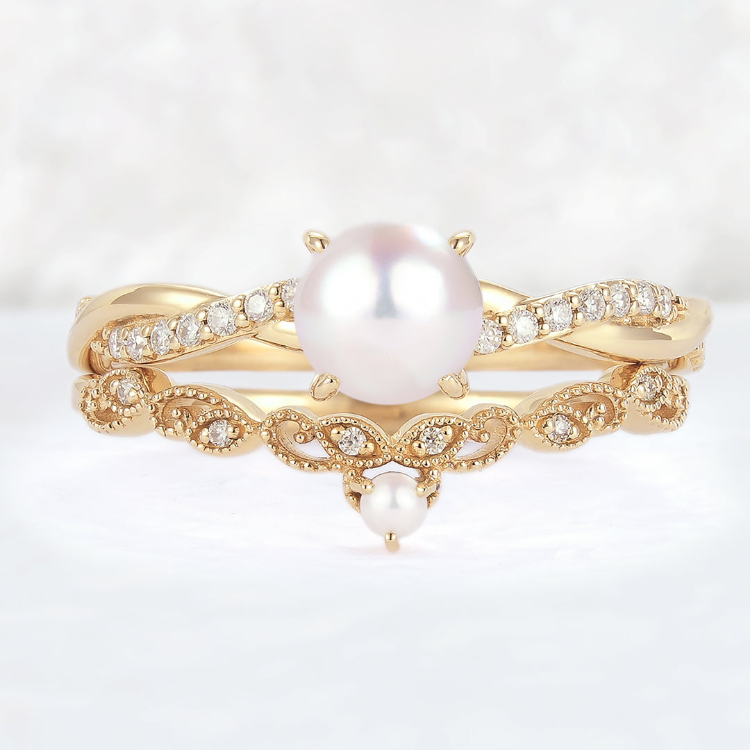 Mobius Twisted 5mm Akoya Pearl Ring Set 2pcs