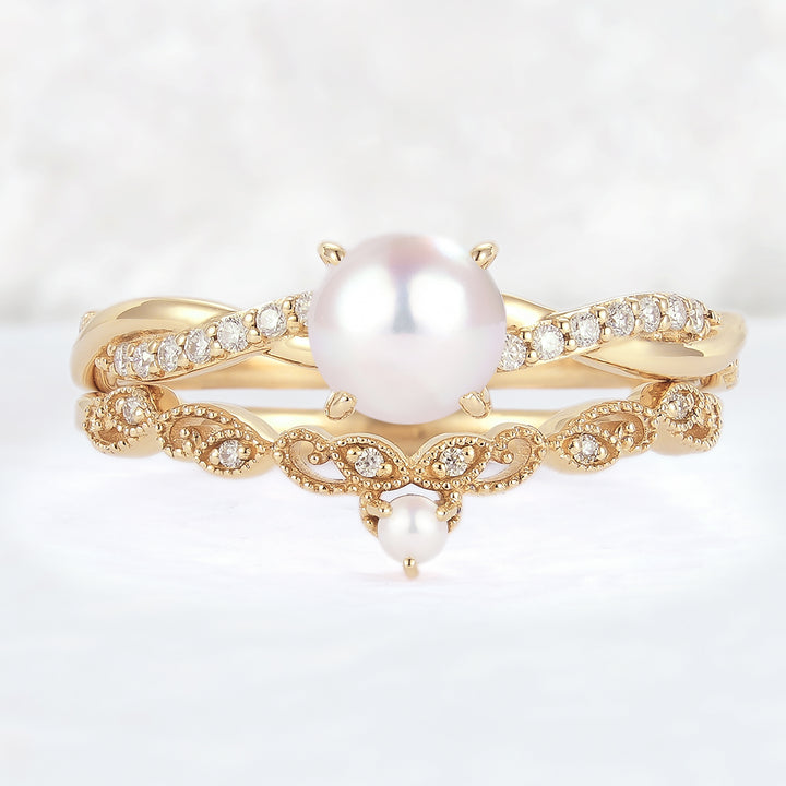 Mobius Twisted 5mm Akoya Pearl Ring Set 2pcs