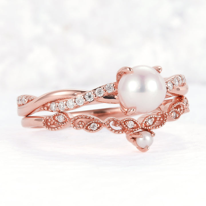Mobius Twisted 5mm Akoya Pearl Ring Set 2pcs