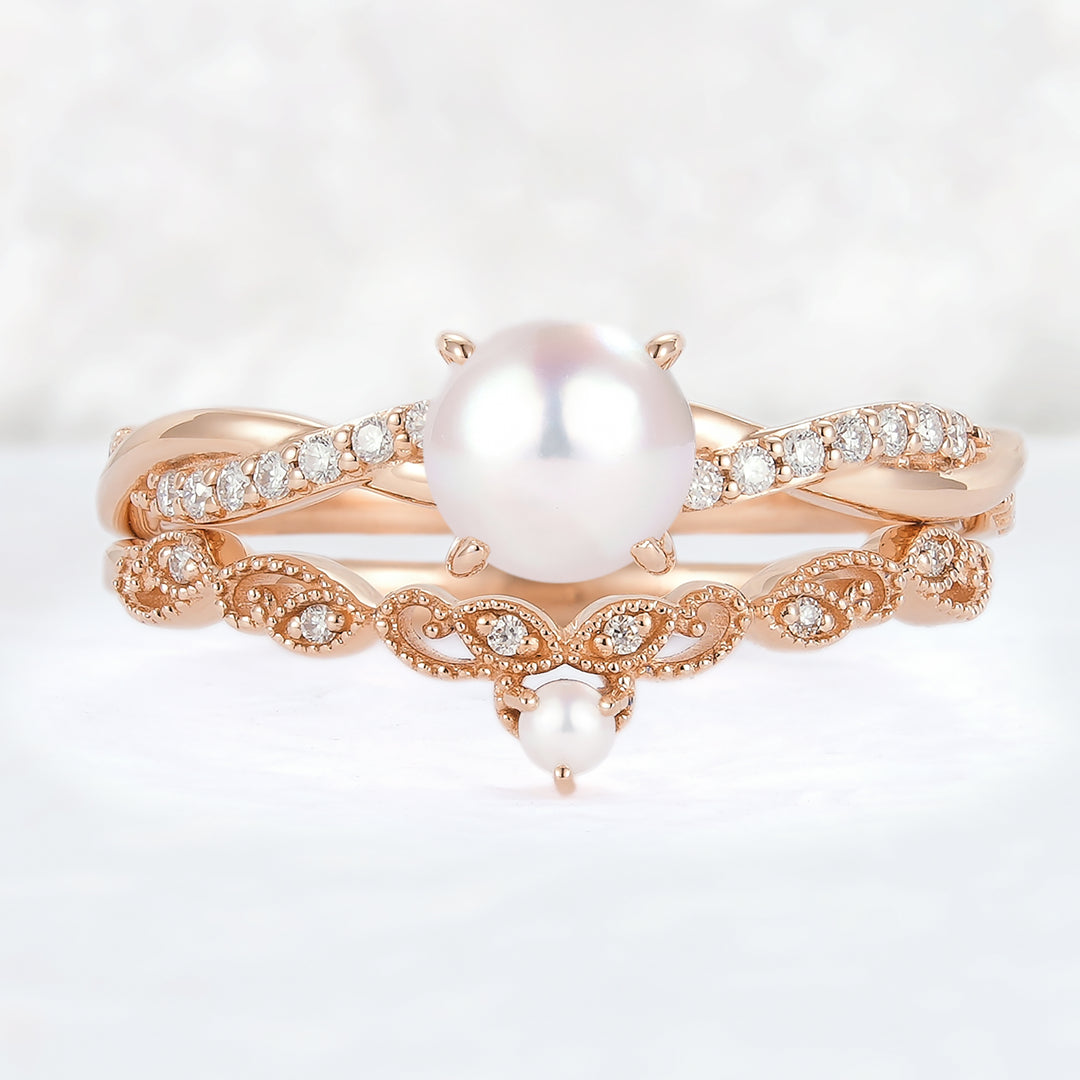 Mobius Twisted 5mm Akoya Pearl Ring Set 2pcs
