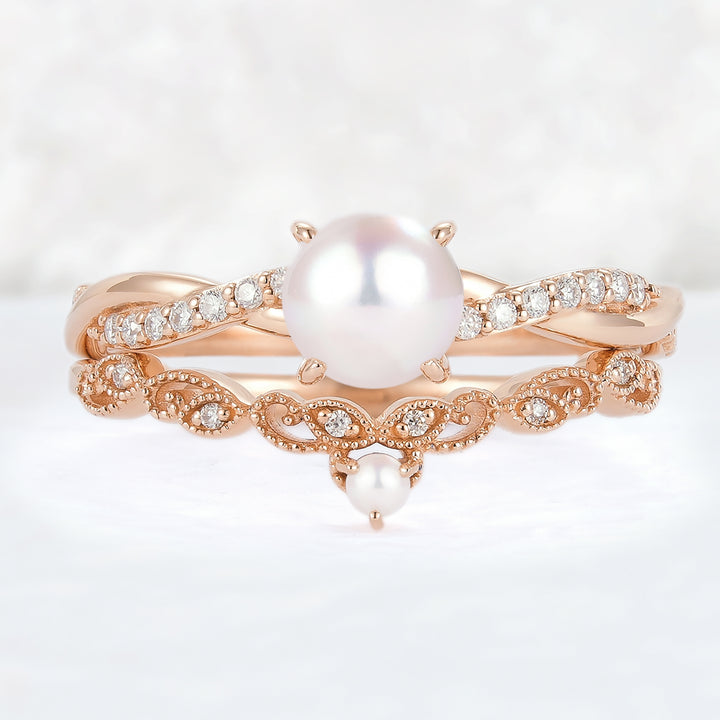 Mobius Twisted 5mm Akoya Pearl Ring Set 2pcs