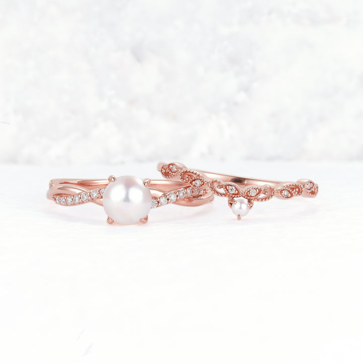 Mobius Twisted 5mm Akoya Pearl Ring Set 2pcs