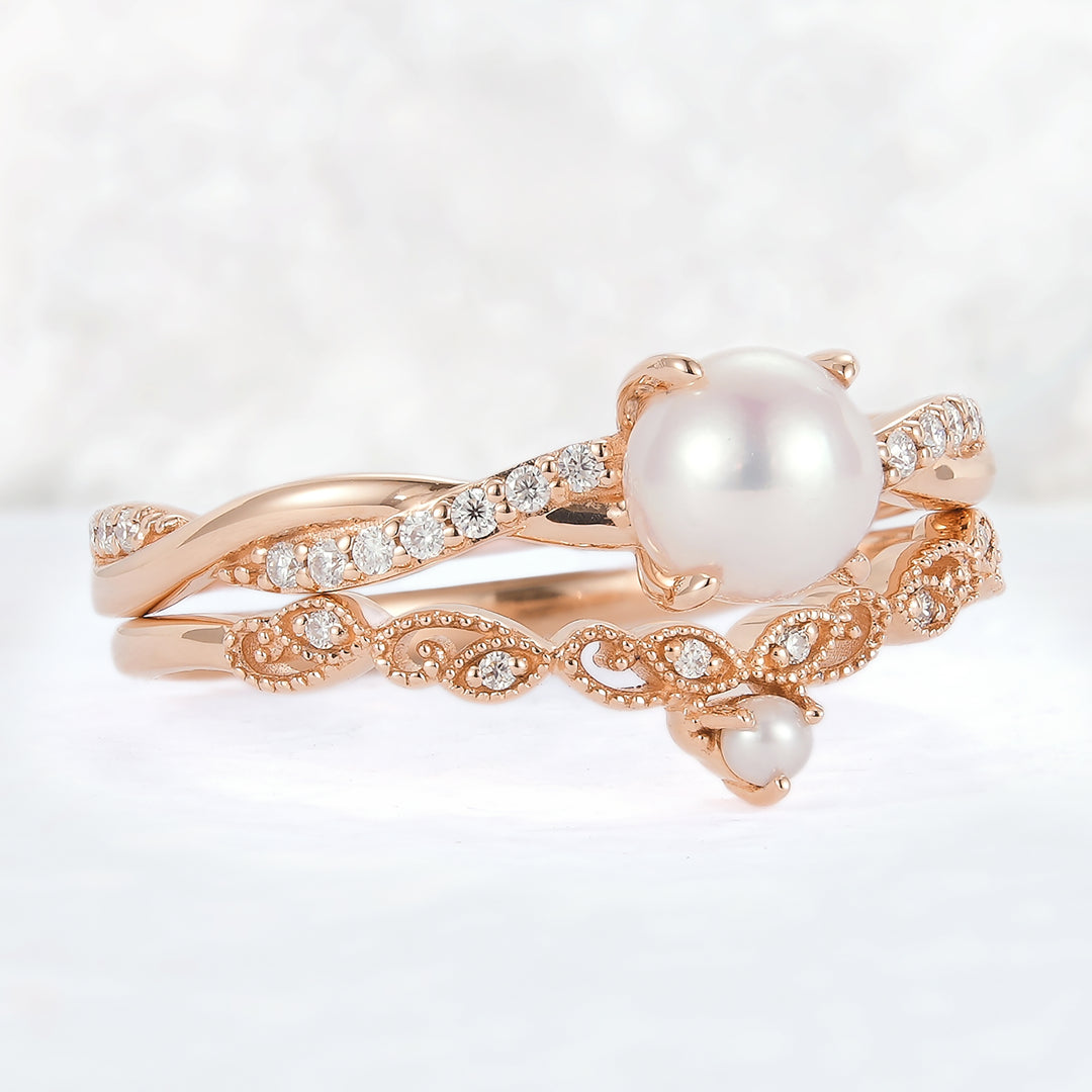 Mobius Twisted 5mm Akoya Pearl Ring Set 2pcs