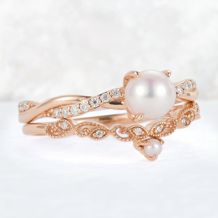 Mobius Twisted 5mm Akoya Pearl Ring Set 2pcs
