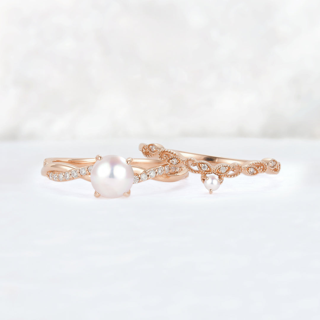 Mobius Twisted 5mm Akoya Pearl Ring Set 2pcs