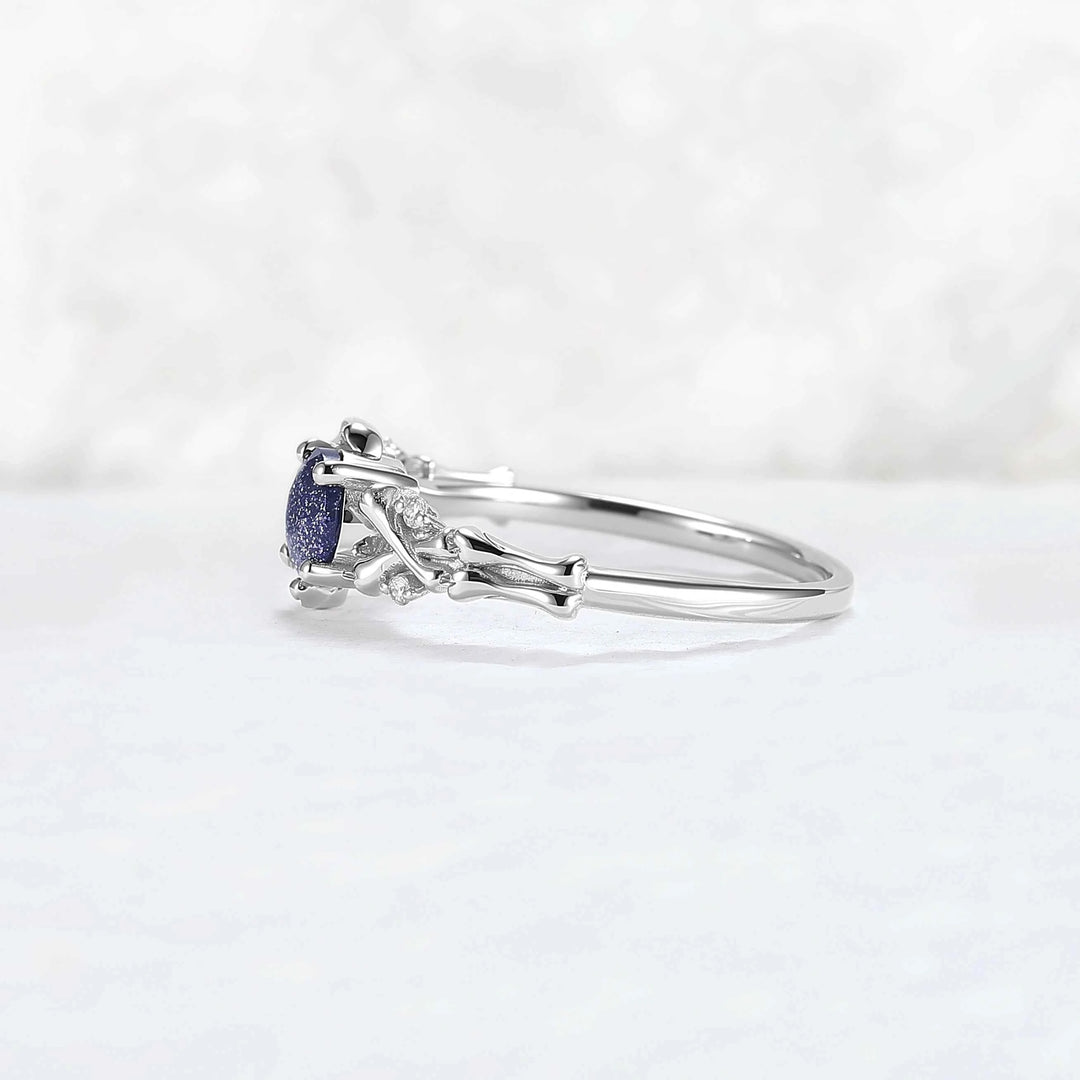 Moon Skeletons & Skull Round Cut Blue Sandstone Gemstone Ring