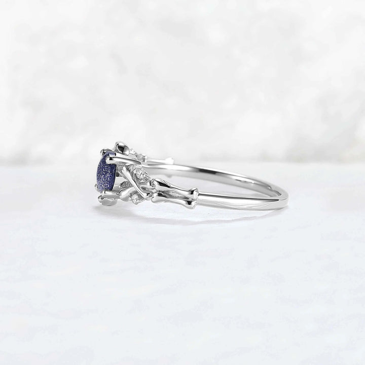 Moon Skeletons & Skull Round Cut Blue Sandstone Gemstone Ring