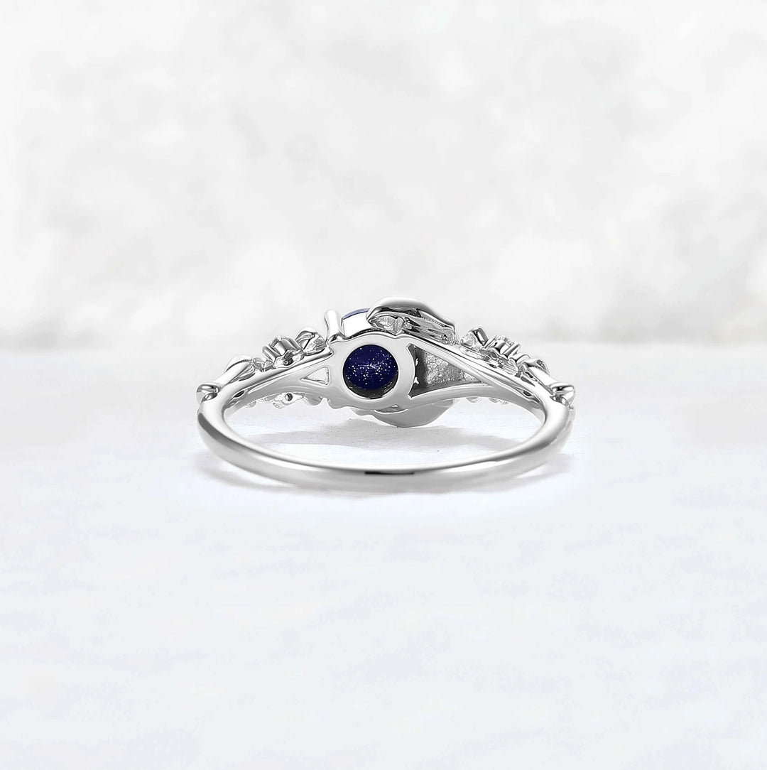 Moon Skeletons & Skull Round Cut Blue Sandstone Gemstone Ring