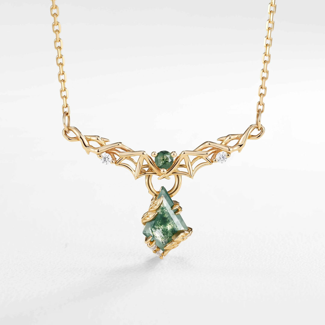 Moonshadow Batwing Kite Shaped Moss Agate Rose Gold Interchangeable Pendant