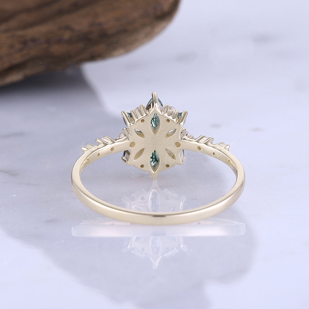 Moss Agate Moissanite Diamond Bridal Ring