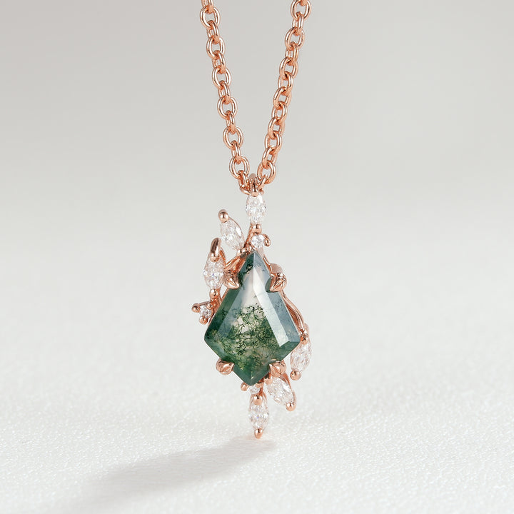 Natural Inspired Kite Cut Moss Agate Leafy Necklace