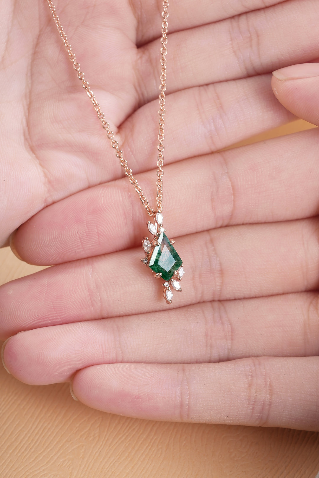 Natural Inspired Kite Cut Moss Agate Leafy Necklace-1