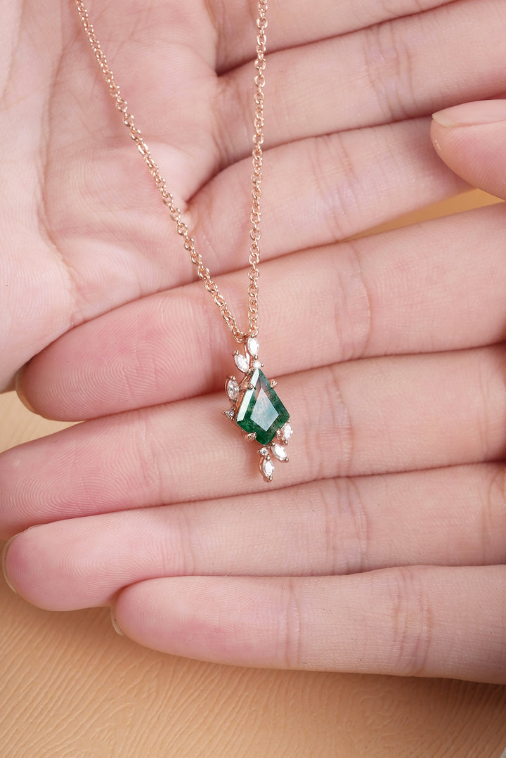 Natural Inspired Kite Cut Moss Agate Leafy Necklace-1