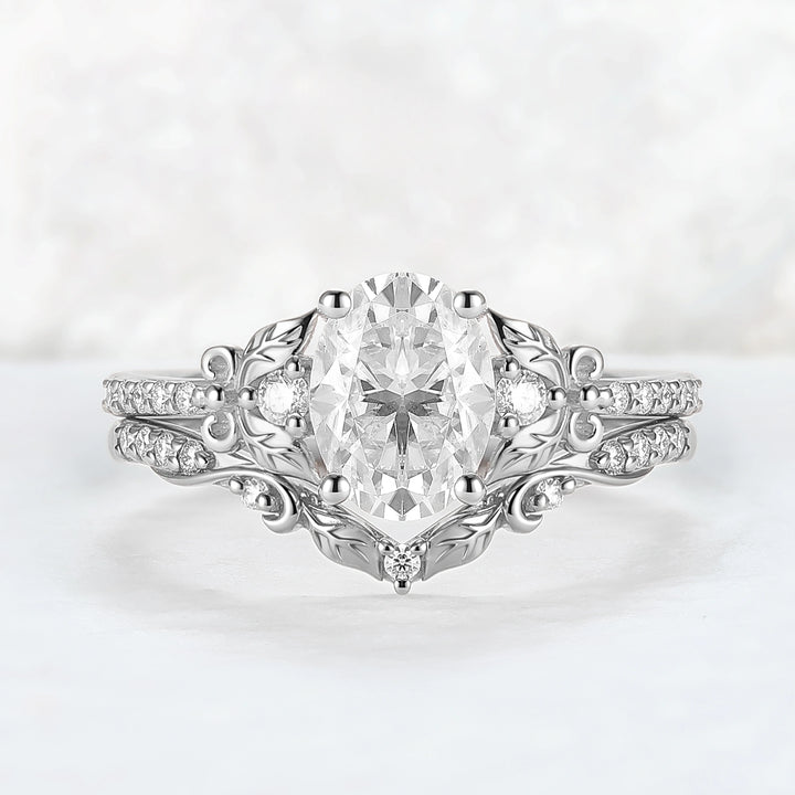 Natural Inspired Oval Cut Moissanite Twig Buds Ring Set 2pcs