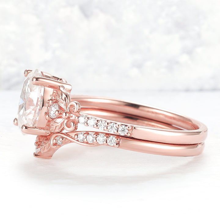 Natural Inspired Oval Cut Moissanite Twig Buds Ring Set 2pcs