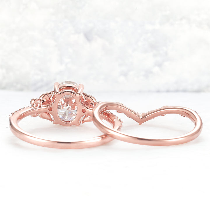 Natural Inspired Oval Cut Moissanite Twig Buds Ring Set 2pcs
