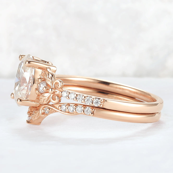 Natural Inspired Oval Cut Moissanite Twig Buds Ring Set 2pcs