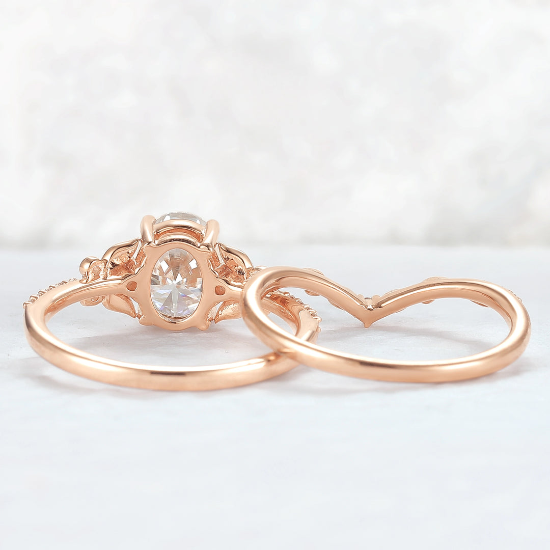 Natural Inspired Oval Cut Moissanite Twig Buds Ring Set 2pcs