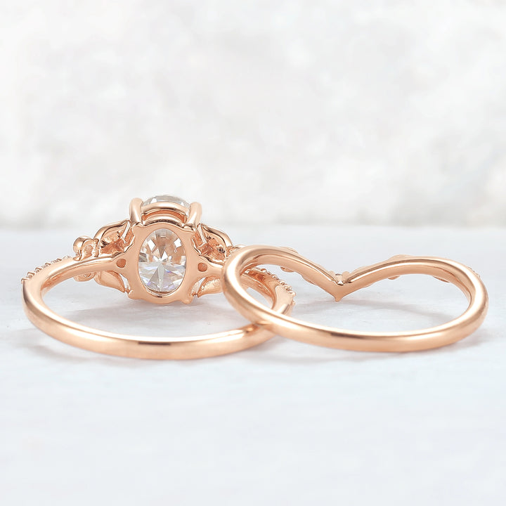 Natural Inspired Oval Cut Moissanite Twig Buds Ring Set 2pcs