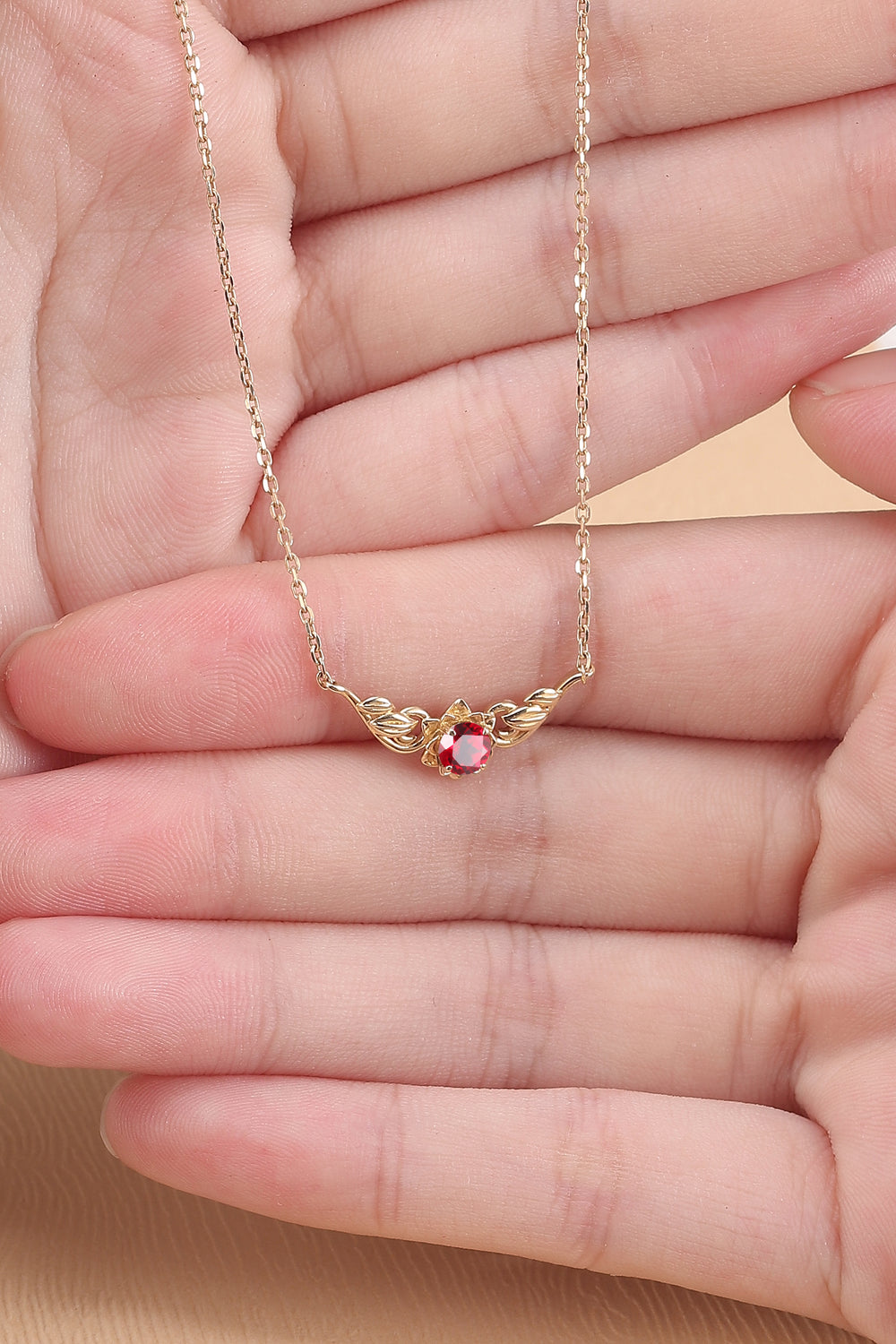 Natural Inspired Round Cut Ruby Flora Necklace