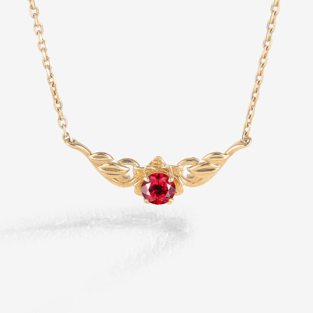 Natural Inspired Round Cut Ruby Flora Necklace