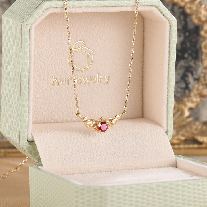 Natural Inspired Round Cut Ruby Flora Necklace