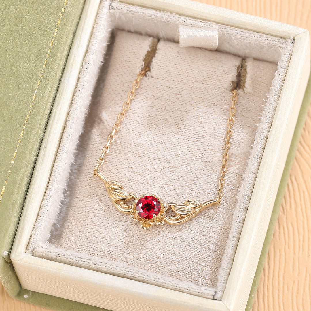 Natural Inspired Round Cut Ruby Flora Necklace