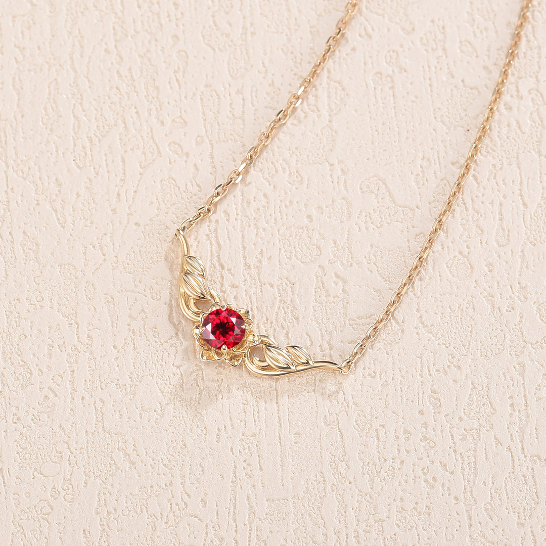 Natural Inspired Round Cut Ruby Flora Necklace