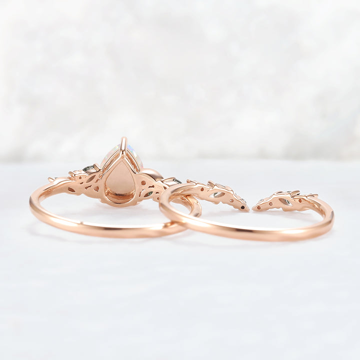 Natural Pear Shaped Opal Vine Ring Set 2pcs
